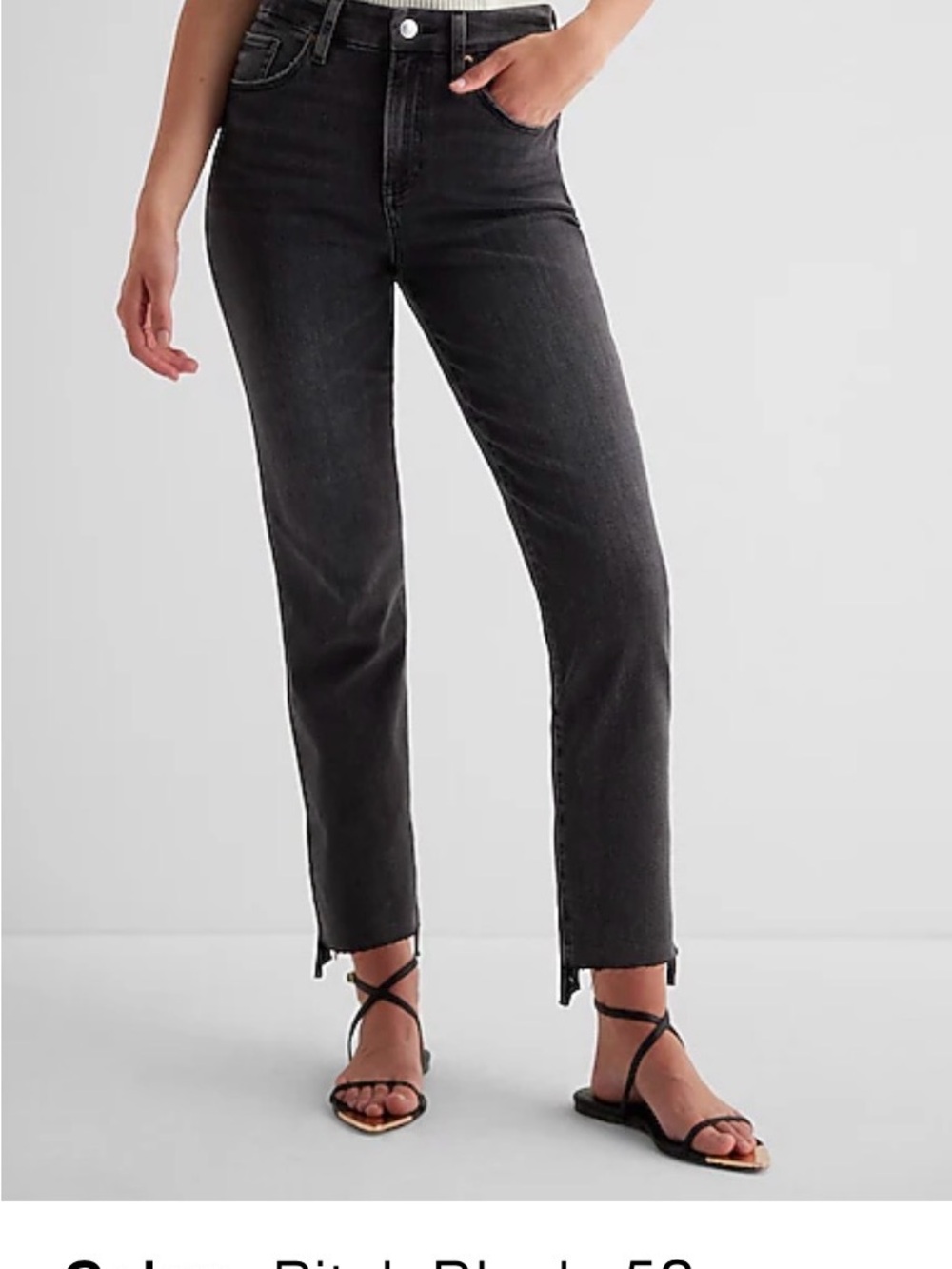 High Waisted Washed Black Raw Hem FlexX Straight Ankle Jeans